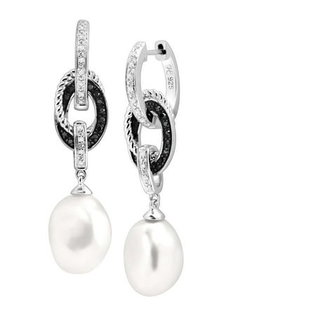 Baroque Freshwater Pearl Earrings - Freshwater Baroque Pearl & 1/5 ct Diamond Convertible Drop Earrings in Sterling Silver