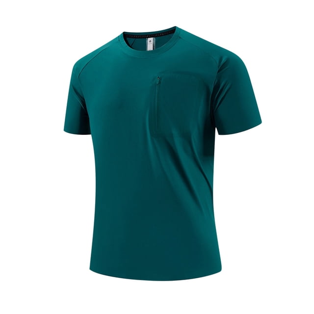 Playera Elvqul de Caballero Casuales Manga Corta Cuello Redondo Verde Gym de Color Sólido