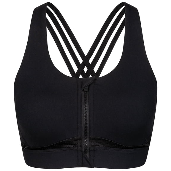 Yvette Women Strappy Zip Front Sports Bra High Impact Workout Bra for Running Spinning Dancing,Black,S