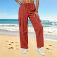 thumbnail image 3 of GUACER No Boundarie Cargo Pants for Women High Waisted Wide Leg Cotton Linen Trousers with Drawstring & Pockets, 3 of 5