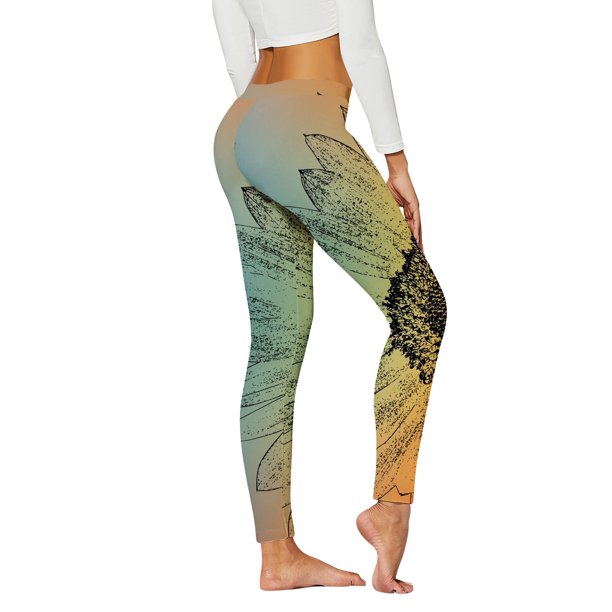 Gibobby Leggings Termicos Mujer Pantalones yoga deportivos cintura alta ajustados moda informal para mujer Leggings con estampado girasol y leopardo(Azul, S)