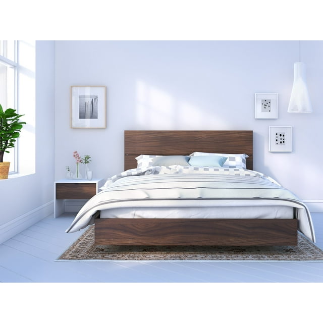 Identi-T 3 Piece Queen Size Bedroom Set White and Walnut
