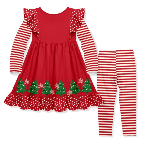 Millie Loves Lily Girls Red Christmas Tree Border Angel Wing Dress &  Legging Set Size (4-12) - Walmart Business Supplies