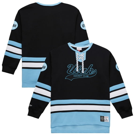 Men's Mitchell & Ness Black Utah Hockey Club Heritage Lace-Up Pullover Sweatshirt