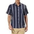 thumbnail image 1 of Lars Amadeus Men's Short Sleeve Button Down Stripes Color Block Printed Shirts M Navy White, 1 of 6