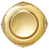Simply Elegant Filigree Edge Plastic Charger Plate | Service Plate for Parties, Dinner, Weddings, Quinceaneras and Events | 13 inch Diameter | Gold | Set of 24