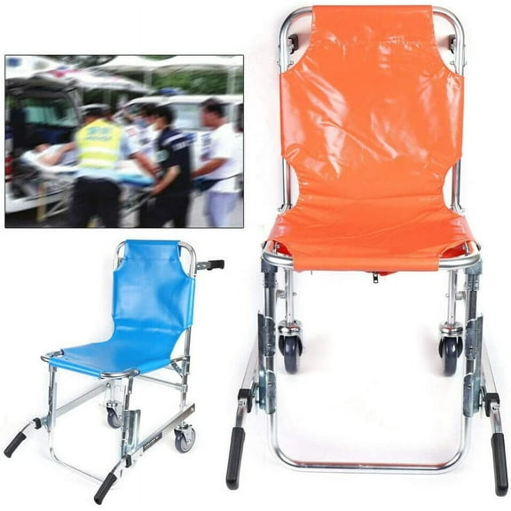 Miumaeov EMS Medical Stair Stretcher Chair - Ambulance Firefighter Evacuation Medical Foldable Aluminum Lift Stair Chair 2 Wheel 3 Adjustable Straps with Quick Release Buckles (Orange)
