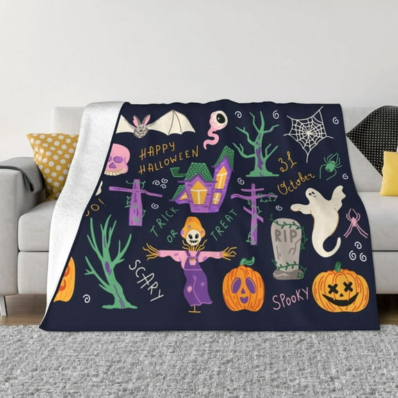 XMXT Throw Blanket, Funny Cartoon Halloween Design Machine Washable Blankets for Sofa, 40 x 30 inches