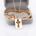 thumbnail image 4 of Rose Gold Plated Love Heart Lock Bangle Bracelet and Shield Key Pendant Necklace Jewellery Set for Couples SN300, 4 of 6