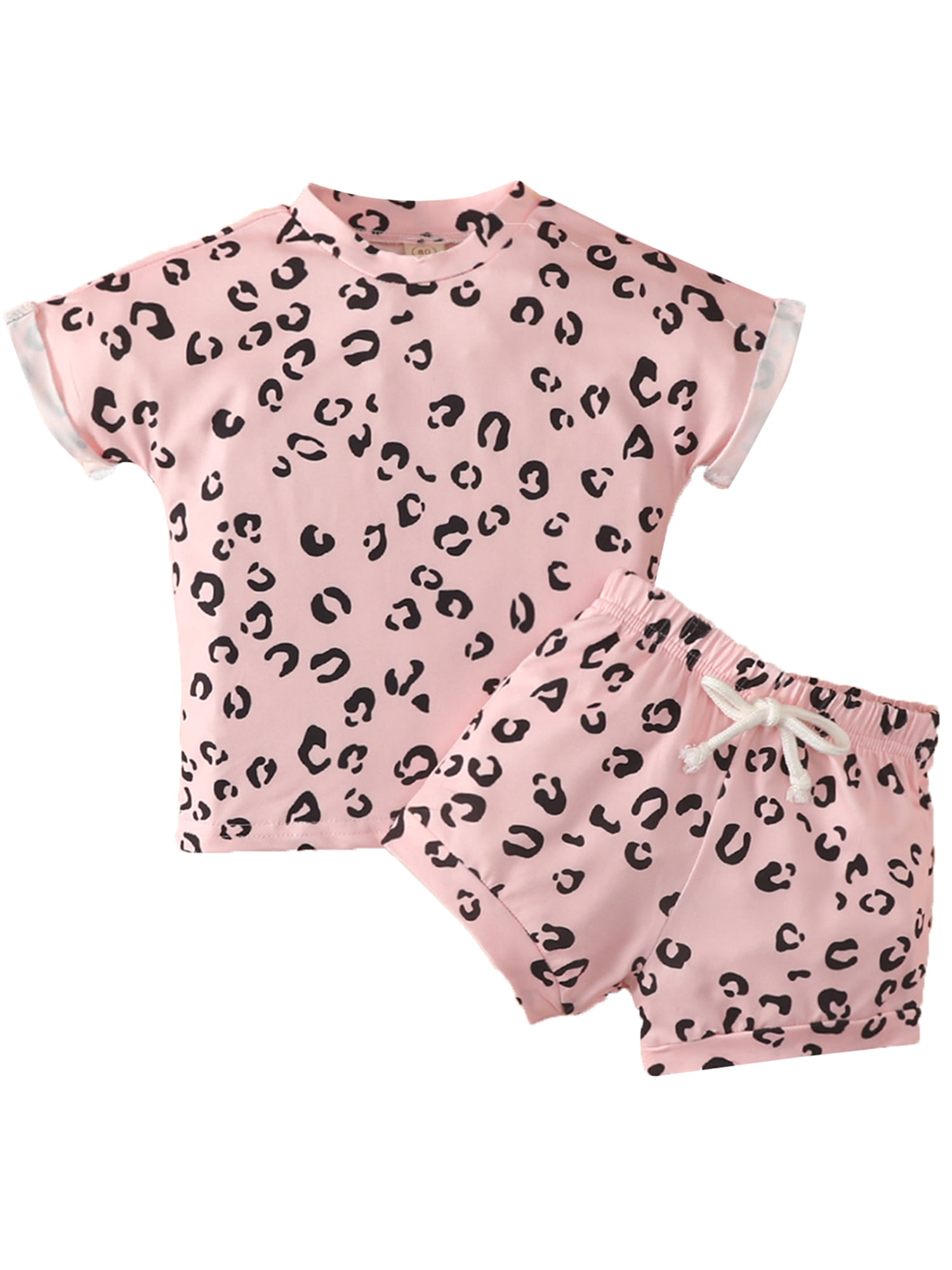 Toddler Baby Girls Summer Outfits Short Sleeve Top+Shorts Leopard Print Clothing