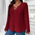 thumbnail image 2 of Turilly Women Solid Color Plus Size Fall And Winter Long Sleeve V-Neck Metal Buckle Sweater Loose Sweater Tops, 2 of 6