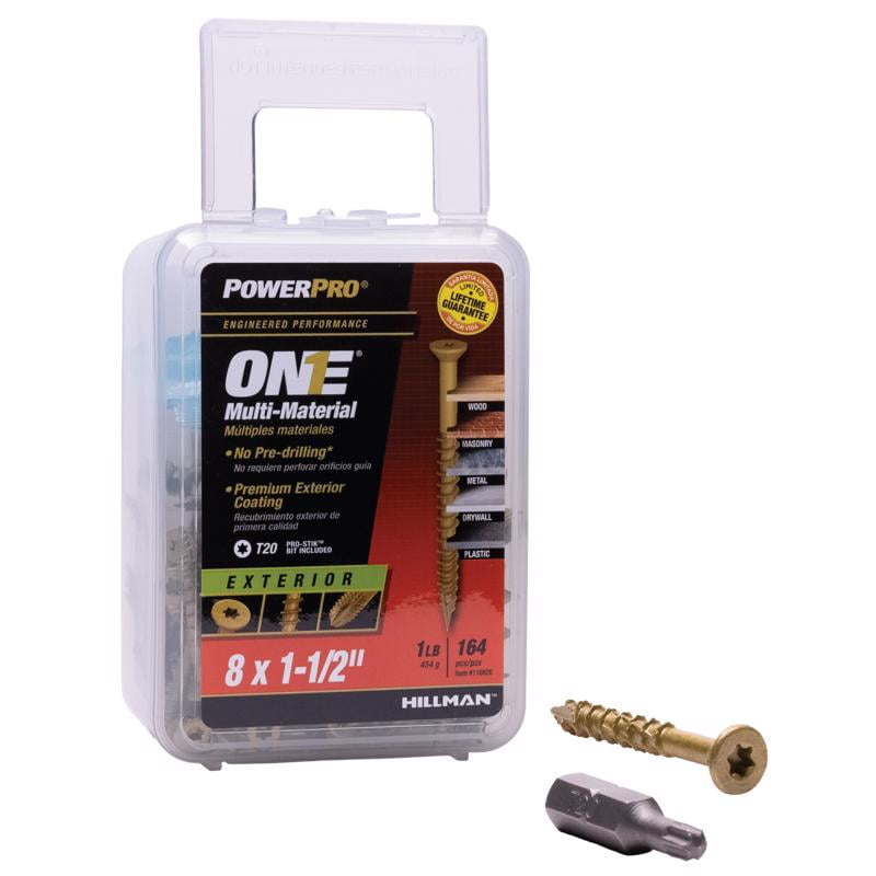 Hillman Fasteners 116826 Power Pro ONE Multi-Material Screws, #8 x 1-1/2"