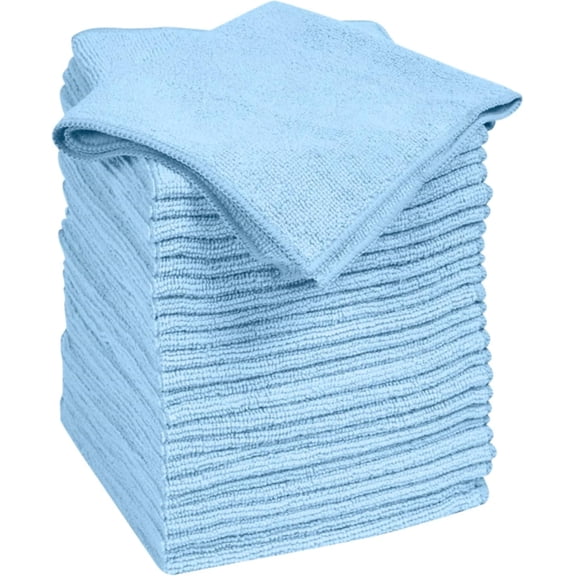 Microfiber Cleaning Cloth 14 x 14 Inches Blue Pack of 24 Washable and Reusable Ideal for Multi-Surface Indoor/Outdoor Dusting and Polishing