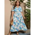 thumbnail image 4 of Women Plus Size Short Sleeve Dress Loose Summer Casual A-Line Flowy Midi Dresses Light Blue Flowers XXXL, 4 of 6