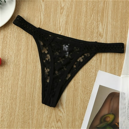 

MRULIC lingerie for women Women s Essentials Stretch Bikini G-String Panty Lace Trim 3 Colors Comfy Underwear Black + M