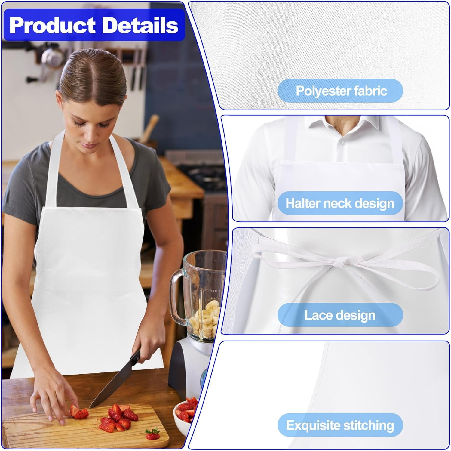 Aprons Unisex Bib Aprons,12 Pack Bib Apron,White Aprons Bulk,White Chef Apron with Extra Long Ties,Chef Bib Apron without Pockets,Washable Aprons for Women Men Cooking Restaurant BBQ Painting