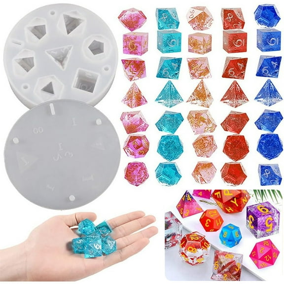 Sioweci Large DND Dice Resin Molds for DIY Dices Making 7 Cavities Polyhedral Silicone Mold with Stereoscopic Design Epoxy Resin Molds for Table Board Game Craft Halloween Decor White