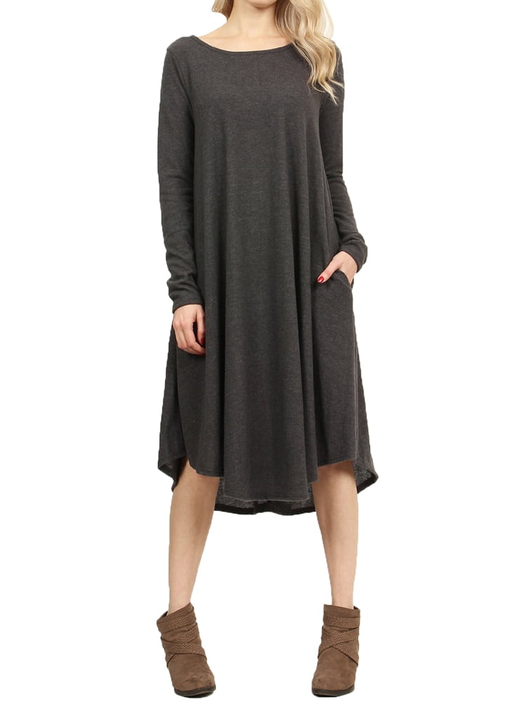 Dellytop - Women Solid Color Casual Loose Long Sleeve Dresses - Walmart.com