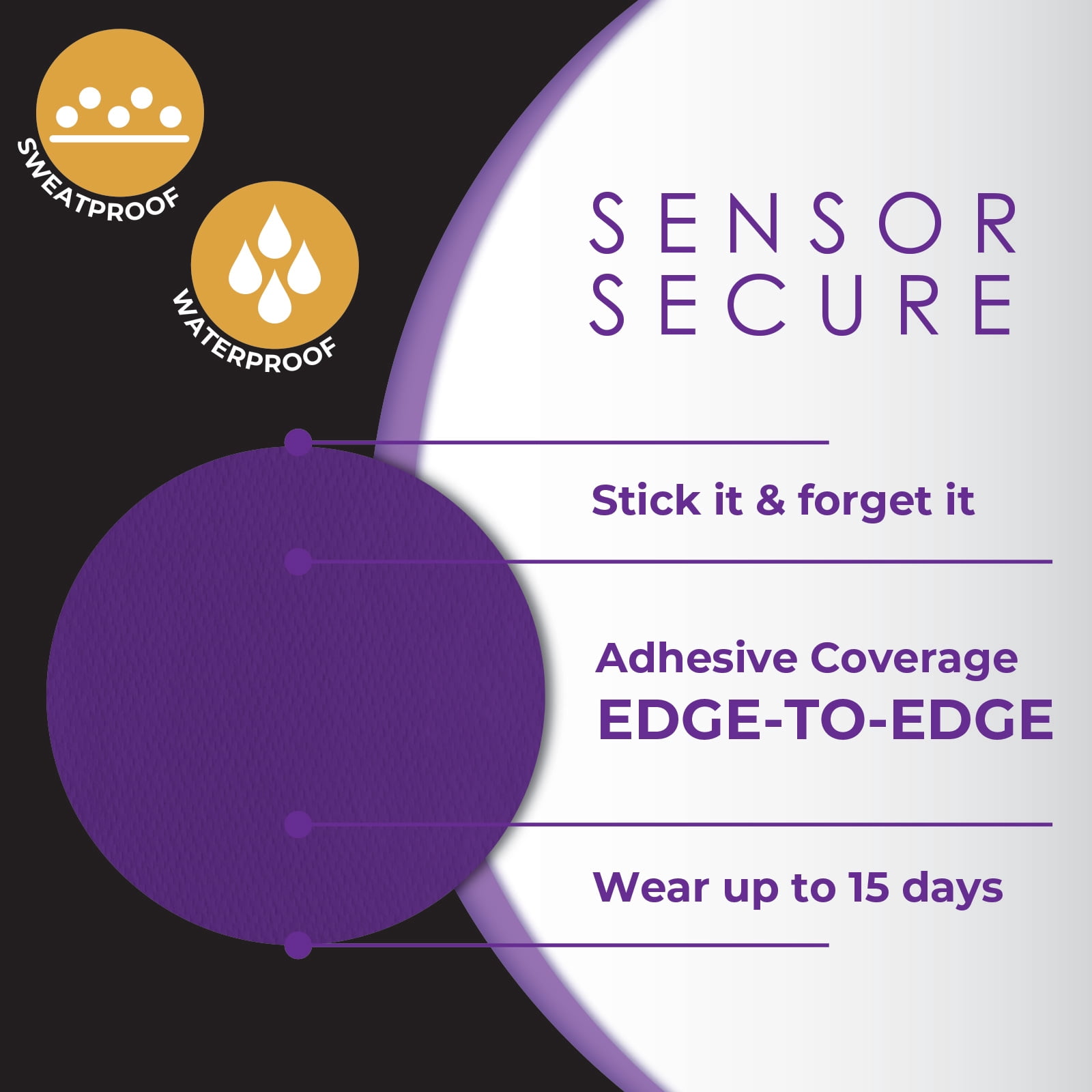 CoverGuard CGM Overpatch | Freestyle Libre 3 | Purple Full Coverage Design| 25-Count | Waterproof Adhesive | Anti-Fray | Easy Application & Removal | Sensor Protection