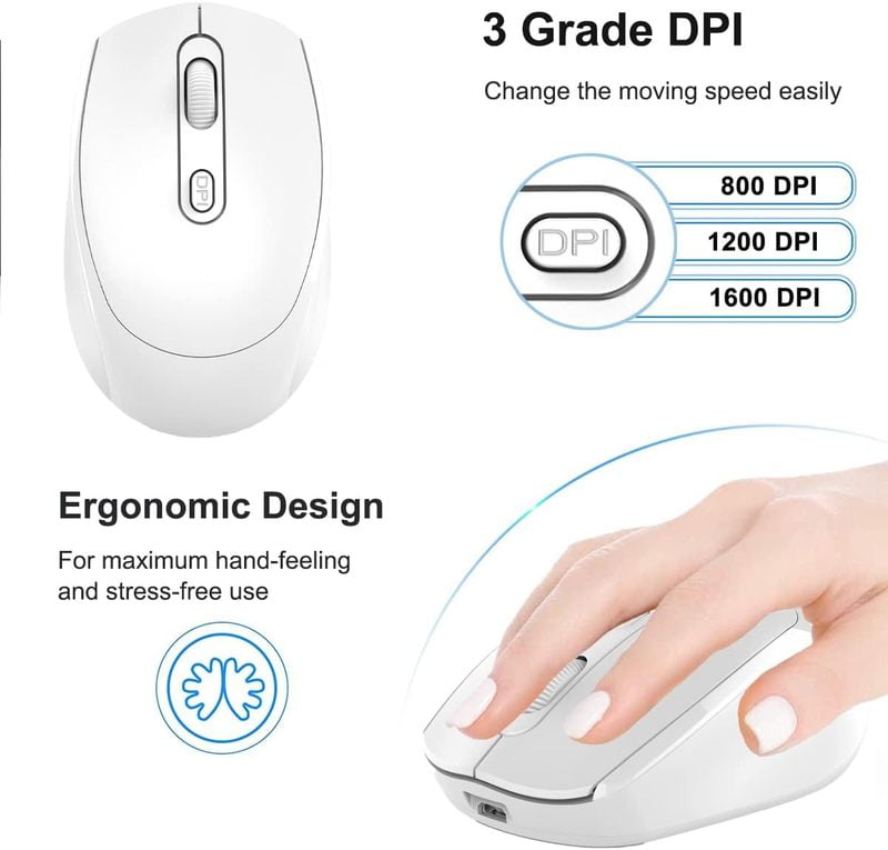 Wireless Mouse 2.4G Bluetooth Ergonomic Optical PC Laptop Cordless Mice for Windows Computer Office