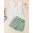 thumbnail image 5 of Bagilaanoe 2pcs Toddler Baby Girl Shorts Set Ruffles Sleeve A-Line Tops + Shorts 6M 12M 18M 24M 3T 4T Kids Casual Summer Clothes, 5 of 7