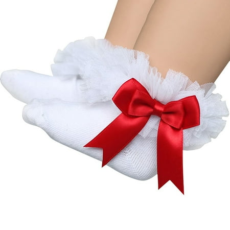 

Newborn Infant Baby Boys & Girls Princess Bowknot Lace Ruffle Frilly Trim Ankle Sock Princes socks Cotton Sock with Ribbons Multi Colors