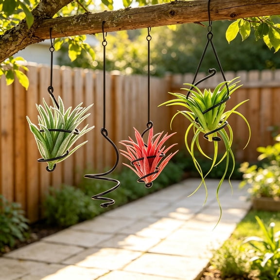 6pcs Large Hanging Air Bonsai Holders with Jute Rope, Rustproof Adjustable Spiral Iron Hangers, Metal Flower Rack for Tillandsia Home Garden Wall Window Decor, Black