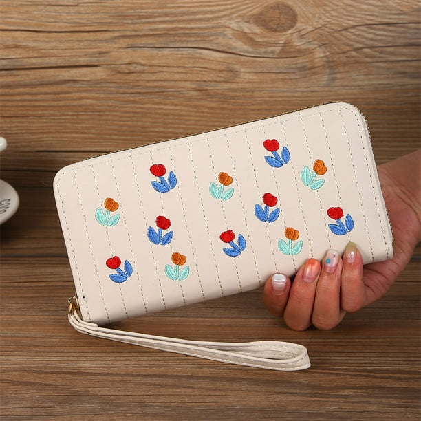 Bolso de mano para teléfono móvil de mujer multifuncional de un solo tirón con hilo de bordar de cereza