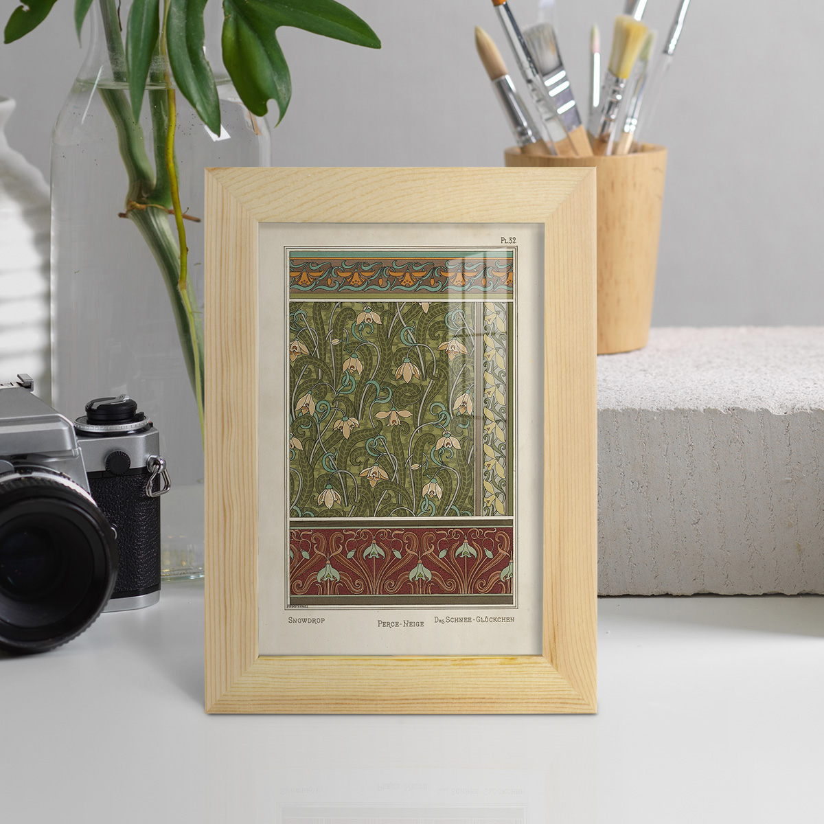 Nouveau Decorative VI - Framed Print w/glass - Natural Wood