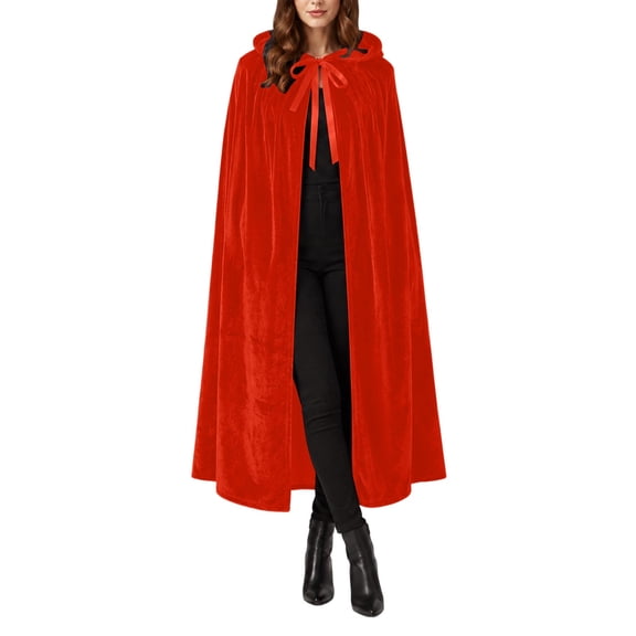 Virmaxy Halloween Costume Women's Velvet Costume Cape Stand Collar Lace Overlay Tie Front Cloak for Halloween Vampire Gothic Cosplay Dress Up Watermelon Red
