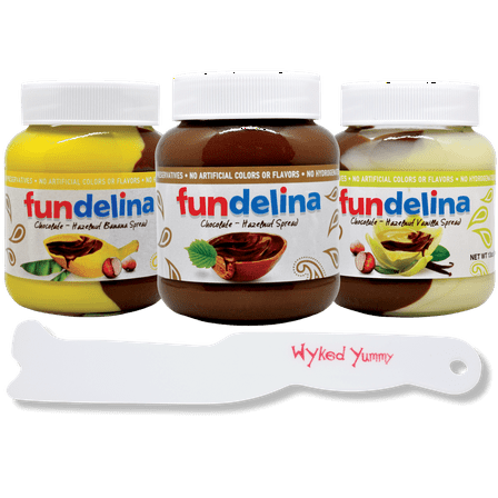 Fundelina Hazelnut Spread Bundle Chocolate, Banana and Vanilla, 13 oz Spreader Included