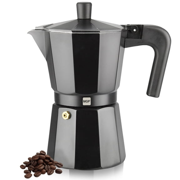 MAGEFESA Kenia Noir Stovetop Espresso Moka Pot, 3-Cup/5 oz, Extra-Thick Aluminum, Heat-Resistant Handle, Greca & Italian Coffee Maker