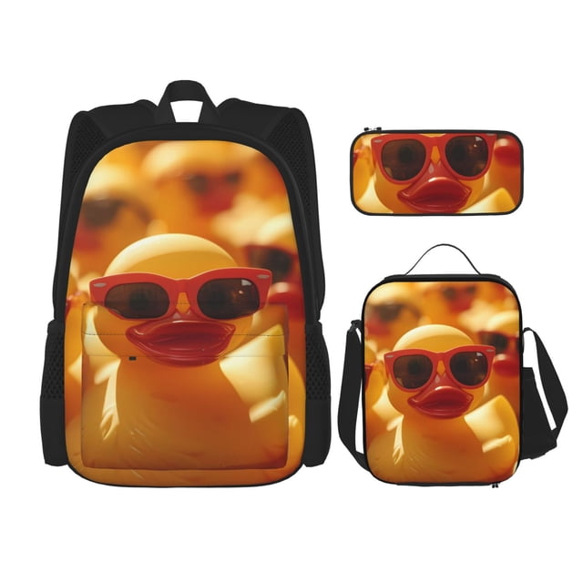 Disketp Sunglasses Yellow Duck Mochila Estampada de Gran Capacidad con Lonchera y Estuche, Set de 3 Piezas para Estudiantes