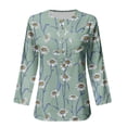 thumbnail image 5 of ZMHEGW Women T Shirts Loose Fit Graphic Floral Polka Dots Printing Buttons O Neck Three Quarter Sleeve Tops Blouse Women'S Tshirts, 5 of 5