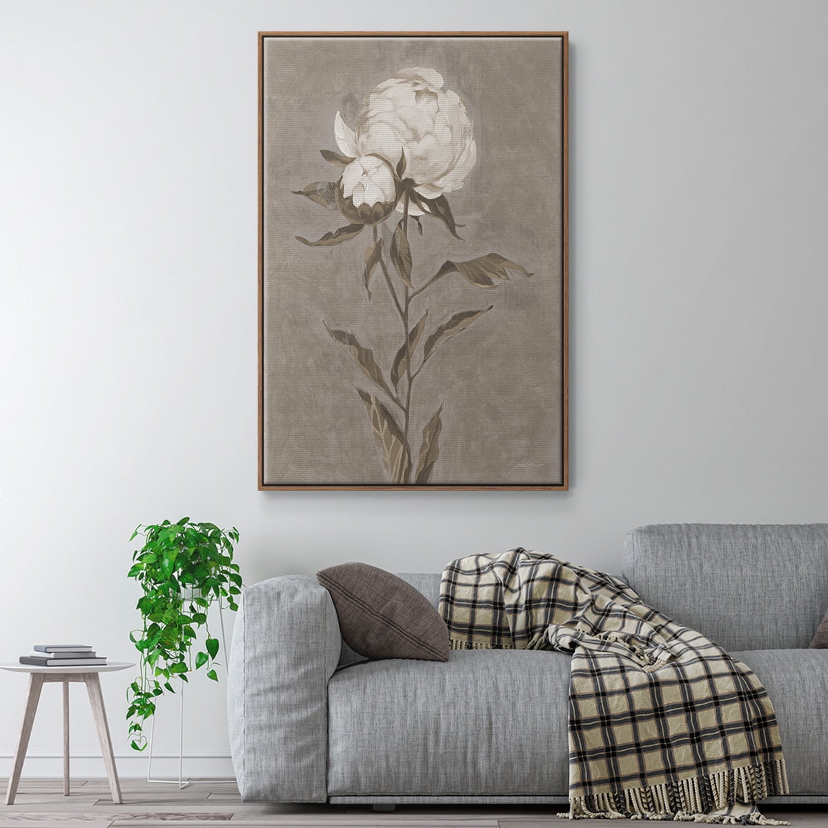 Pretty as a Peony II Framed Premium Gallery Wrapped Canvas - Ready to Hang - 17 x 25 - Walnut Floating Frame