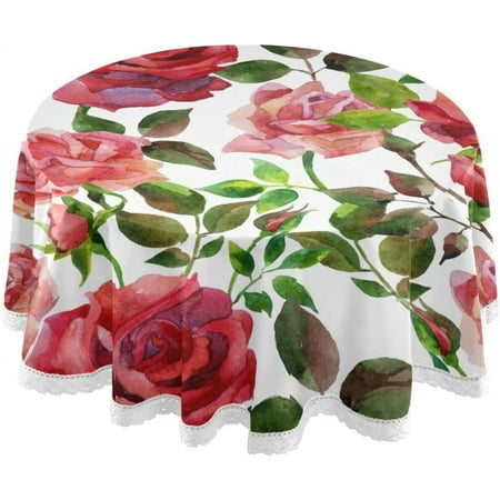 Wellsay Red and Pink Roses Tablecloth 60 Inch Round Tablecloths Washable Polyester Fabric Table Cloths Cover for Dining Table Party Banquet - Great Decoration