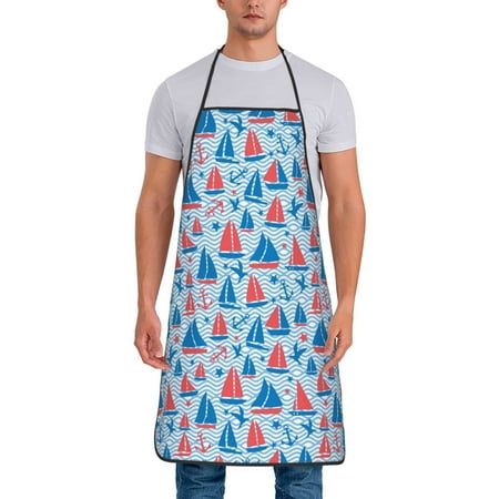

Xecao Sailboats On A Waves Print Funny BBQ Chef Aprons for Men Women Adjustable Kitchen Cooking Aprons with Pocket Waterproof Oil Proof No Pilling Fading