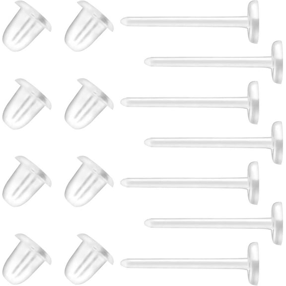 Clear Earrings For Sports, 400Pcs 18g Plastic Earrings For Sensitive Ears, Clear Stud Earrings for Work with Solid Plastic Posts and Soft Rubber Earring Backs in 2 Organizer Box