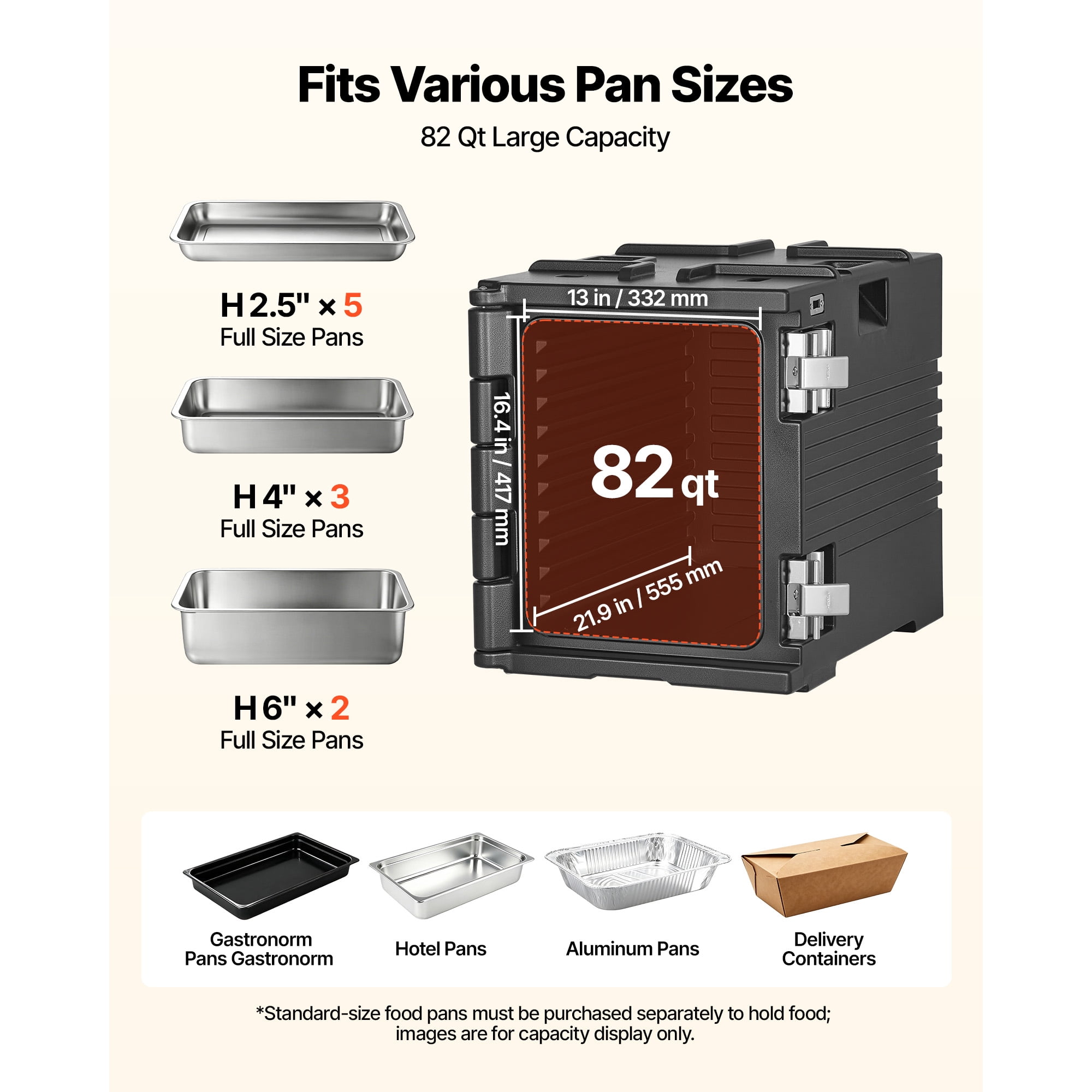 KFFKFF Insulated Food Pan Carrier, 82 Qt Non-Electrical Food Warmer with Wheels & Stainless Steel Latch, Durable Stackable Hot Box for Multiple Pan Sizes (Not Included), Ideal for Catering (Black)