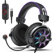 FIFINE Open-Back Gaming Headset for PC Computer, PS5/PS4, Wired Headphones with Noise-Cancelling Microphone, 7.1 Surround Sound, EQ Modes, RGB Lighting