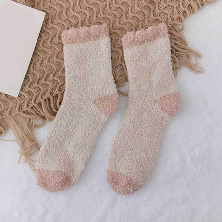 

3 pair Women Autumn And Winter Soild Color Warm Coral Fleece Warm Thick Home Socks Stockings Color Random