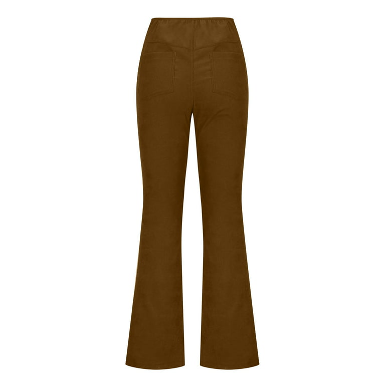 Hfyihgf Plus Size Corduroy Flare Pants for Women Vintage High Waisted Pants  Straight Leg Casual Comfy Bell Bottom Trousers(Brown,XL)
