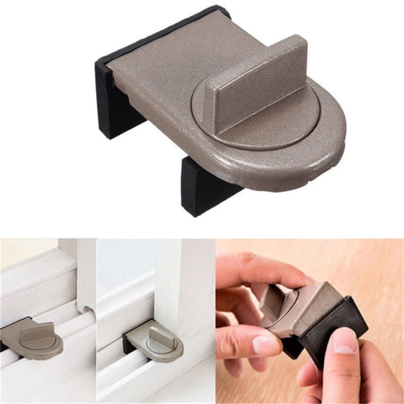 Triani Adjustable Sliding Window Locks with Rubber Covered Wedge Door Stop for Home Office and Car Theft Lock Buckle Non Perforated Sliding Door Lock(Bronze)