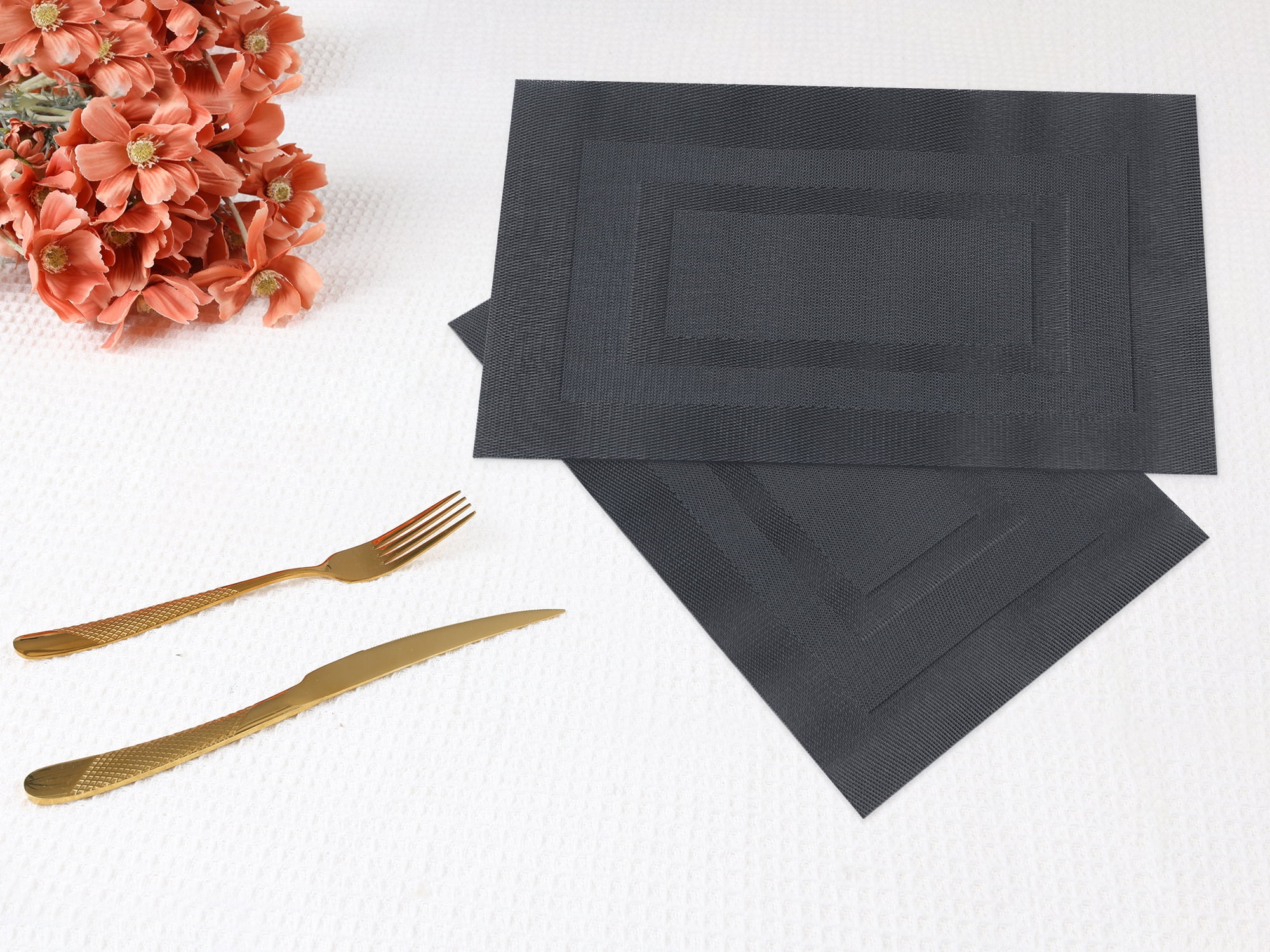 Unique Bargains Set of 6 Placemats for Kitchen Table Decor Black