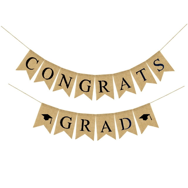 2019 Graduation Banner Decorations Graduation Burlap Bunting Banner Linen Hanging Garland Set(CONGRATS GRAD, Burlap Swallowtail Flag)