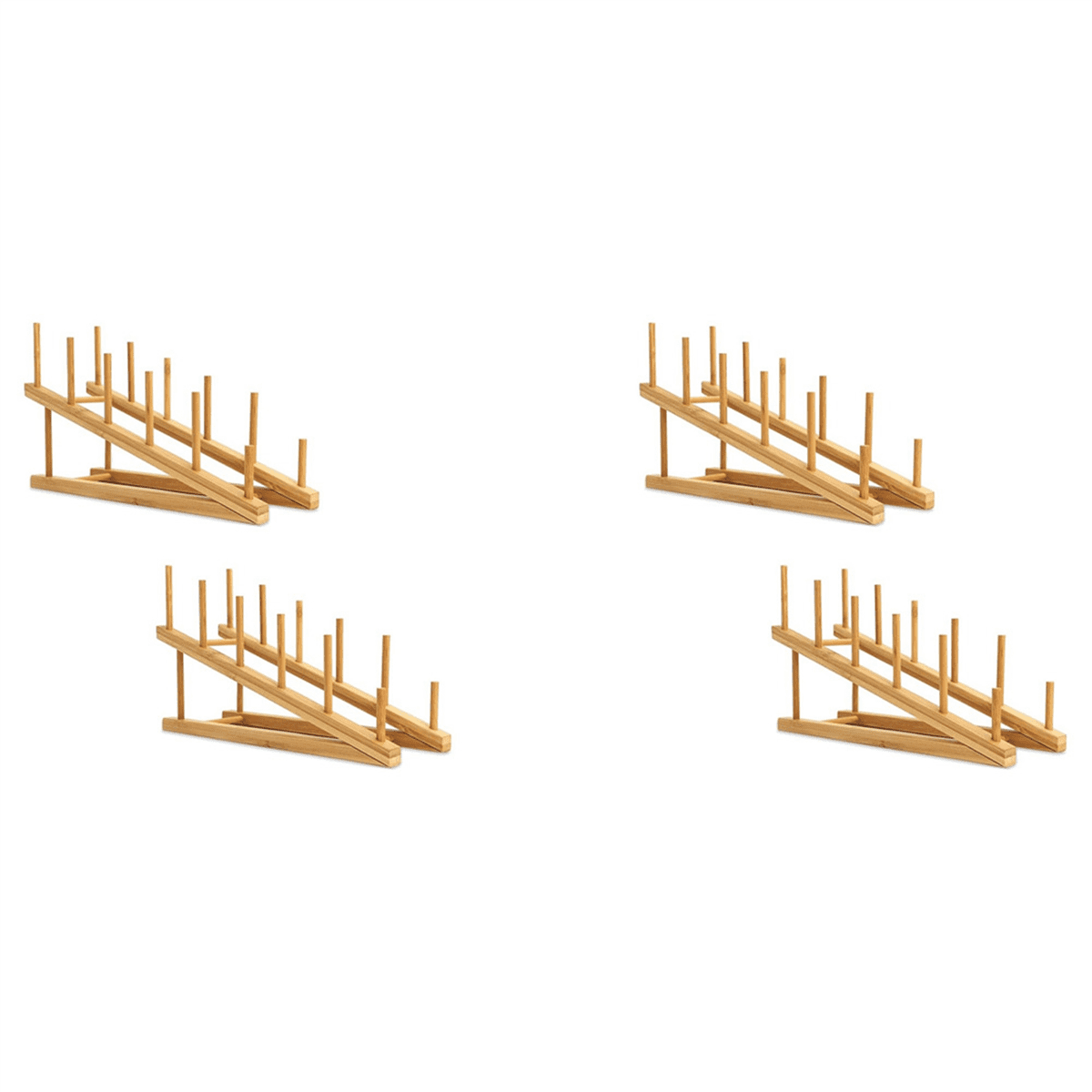 4 PCS Wooden Dish Rack Bamboo Plate Rack Stand Pot Lid Holder, Dish Drying Rack Kitchen Cabinet Organizer for Dish Plate,4 x Dish Rack,Wood color