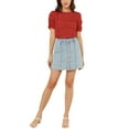 thumbnail image 2 of DARING DIVA Floral Crew Neck Shirred Short Sleeve Casual Top L Red, 2 of 6