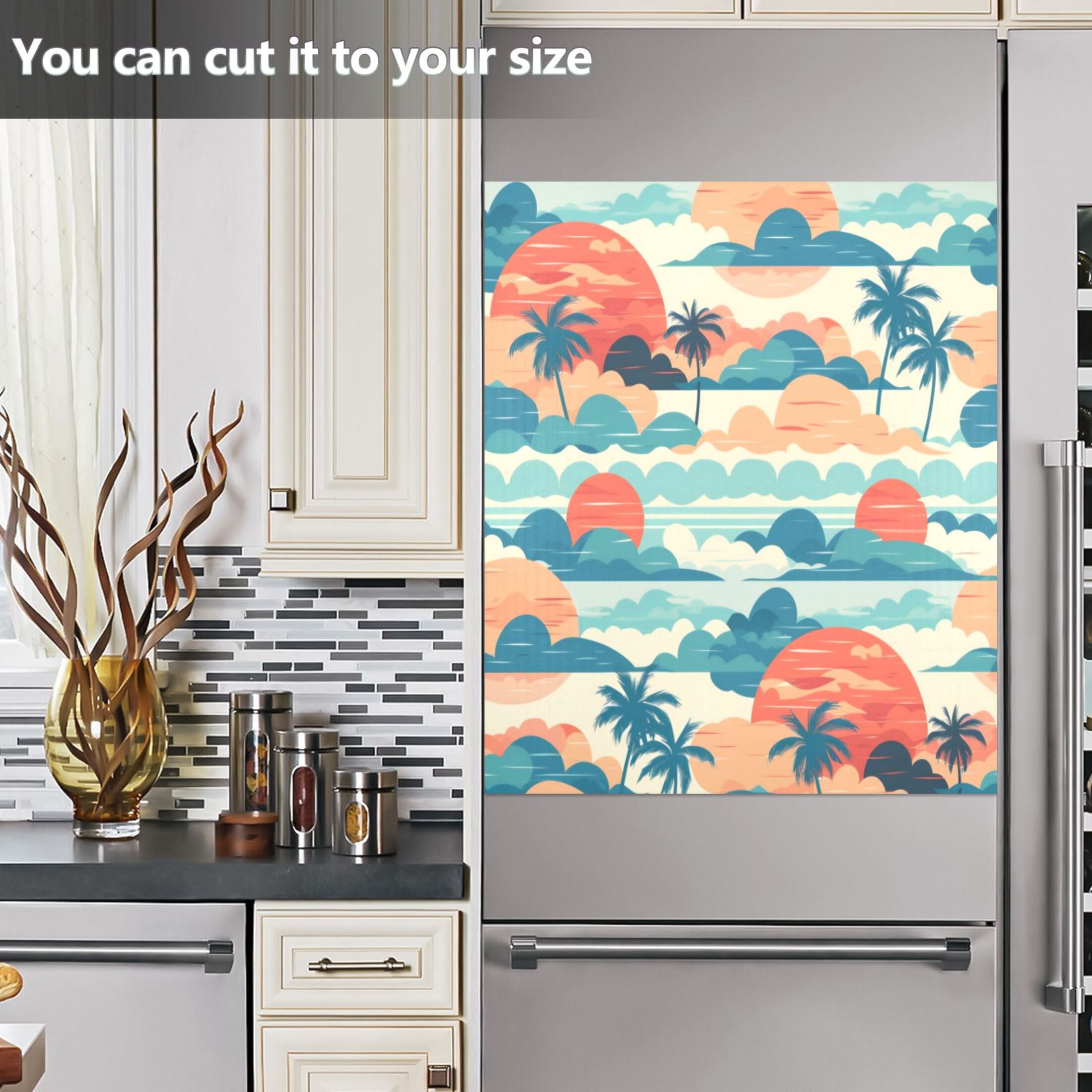 Dishwasher Magnetic Sticker 23x26 Inch Refrigerator Magnetic Sticker Washing Machine Magnetic Sticker Kitchen Panel Magnetic Sticker Home Decor The Sunrise Coconut Tree
