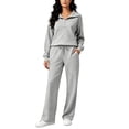 thumbnail image 4 of 2 Piece Sets for Women Fall Outfits Loose Sweatshirt Wide Leg Sweatpants Matching Set Tracksuit Long Sleeve Half Zip Sweatsuit Matching Set, 4 of 5