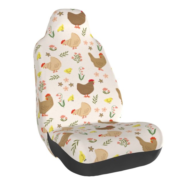 Wukai Chicken Family Full Set Car Seat Covers with Soft Padding Universal Auto Front Seats Protector and Cushion Mat